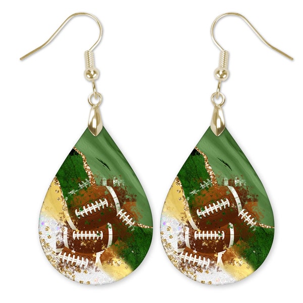 Green and Gold Football Earrings, Green Agate Earrings, Green and Gold Earrings, Green Bay Football Earrings, Green Football Earrings