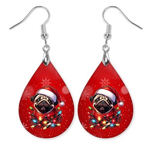 Christmas Pug Earrings, Pug Christmas Earrings, Pug Mom Gift, Gift for Pug Mom, Pug lover gift, Funny Pug Earrings, Funny Pug Gift for Women
