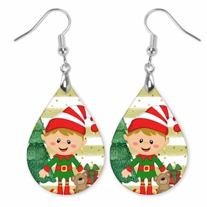 Christmas Elf Earrings, Boy Elf Earrings, Girl Elf Earrings, Elf Earring and Necklace set, Cute Elf Earrings