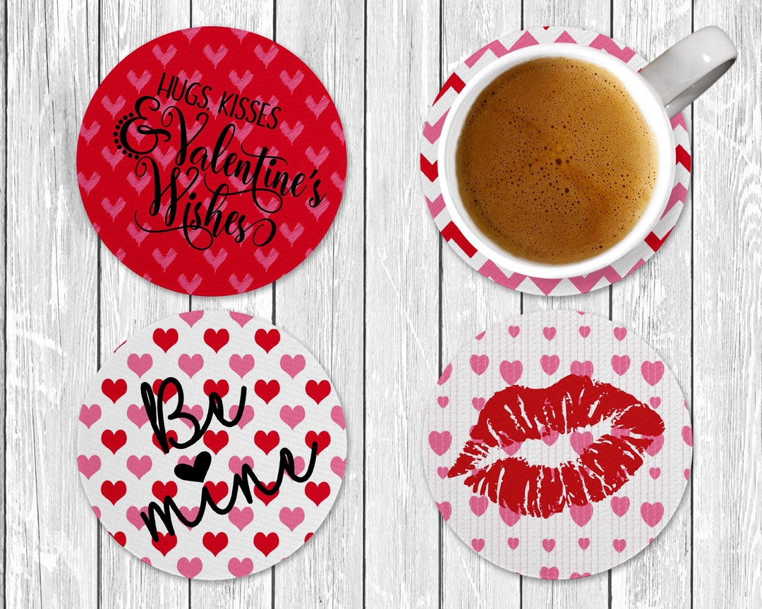 Valentine's Day Coasters, Valentine Coasters, Heart Coasters, Set of 4