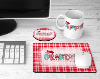 Valentines Day Personalized Desk Set, Personalized Mousepad and Coaster Set, Valentine Gift for Grandma, Personalized Grandma Desk Set