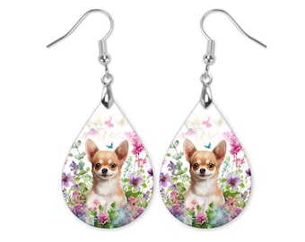 Floral Chihuahua Dangle Earrings, Chihuahua Earrings, Chihuahua Lover Earrings, Dog  Earrings, Gift For Dog Mom