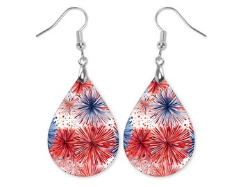 Patriotic Fireworks Dangle Earrings, Firework Earrings, Summer Earrings, Patriotic Earrings, Fourth of July Earrings,