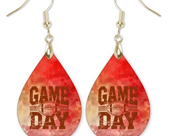Red and Gold Game Day Earrings, Football Earrings, School Spirit, School Colors Earrings, Football Fan Gifts, Football Mom Gifts