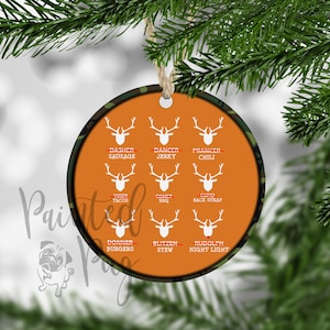 Funny Reindeer Ornament, Funny Hunting Ornament, Hunter Ornament, Gift for Hunter, Reindeer Names Ornament, Reindeer Jerky Ornament