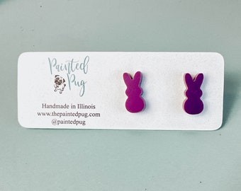 Easter Bunny Stud Earrings, Purple Easter Earrings, Easter Bunny Studs, Purple Bunny Studs, Easter Earrings, Easter Studs, Spring Earrings