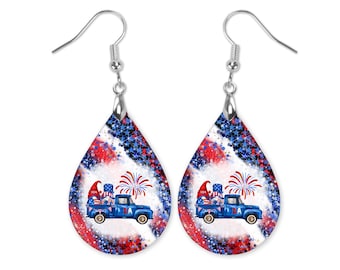 Patriotic Gnome Dangle Earrings, Patriotic Jewelry, Fourth of July Earrings, Gnome Earrings, Summer Jewelry for Mom, Patriotic Gnome Earring