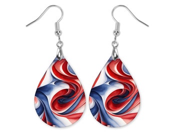 Patriotic Swirl Earrings, Statement Earrings, Swirl Earrings, Summer Earrings, Patriotic Earrings, 4th of July Earrings, Independence Day