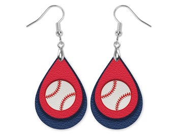 Baseball Earrings, Red & Navy Baseball Earrings, Baseball Earrings Dangle, Baseball Mom Gift, Baseball Coach Gift