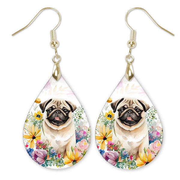 Pug Earrings, Pug Dangle Earrings, Pug Mom Gift, Gift for Pug Mom, Pug lover gift