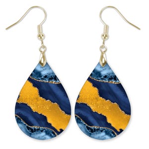 Indigo Honeycomb Earrings, Blue Dangle Earrings, Blue & Gold Earrings, Indigo Earrings, Indigo and Honeycomb Earrings, Spring Earrings