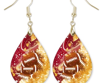 Red and Gold Football Earrings, School Spirit Earrings, School Colors Earrings, Football Fan Gifts, Football Mom Gifts, Dangle Earring