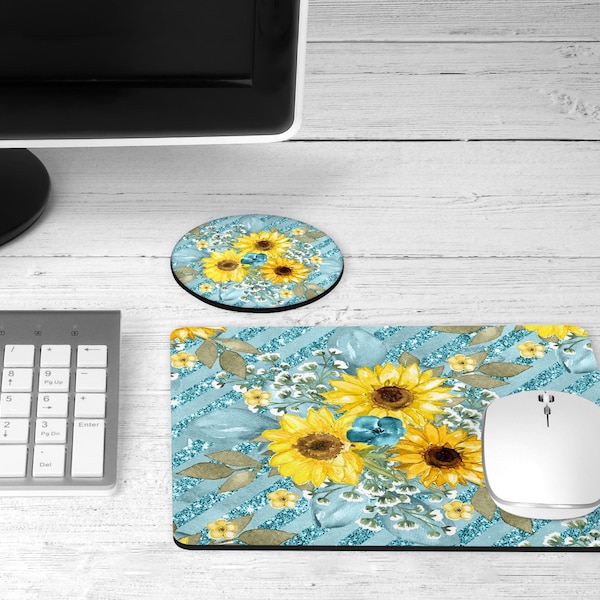 Sunflowers Mousepad, Sunflower Desk Set, Sunflower Mousepad and Coaster Set, Sunflower Mouse Pad, Teacher Gift Idea, Sunflower Desk Decor