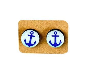 Anchor Cruise Ship Summer Stud Round Earrings, Anchor Earrings, Cruise Earrings, Summer Studs, Vacation Earrings, Gift For Coworker