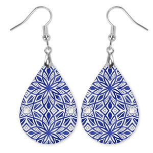 Blue Earrings, Mosaic Earrings, Blue Tile Earrings, Boho Earrings, Unique Earrings, Trendy Boho Jewelry, Earring Gift for Her