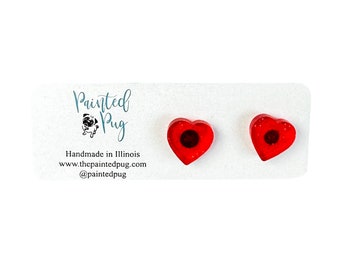 Red Heart Shaped Stud Earrings, Red Heart Earrings, Valentine Earrings Studs, Valentines Day Studs, Heart Shaped Earrings, Valentines Studs