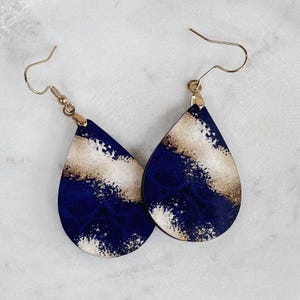 Navy Earrings for Women, Navy Gold Earrings, Lightweight Earrings, Statement Earrings, Large Earrings, Unique Earrings