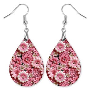 Pink Floral Dangle Earrings, Floral Jewelry, Summer Earrings, Pink Earrings, Floral Jewelry for Mom, Flower Earrings, Boho Earrings