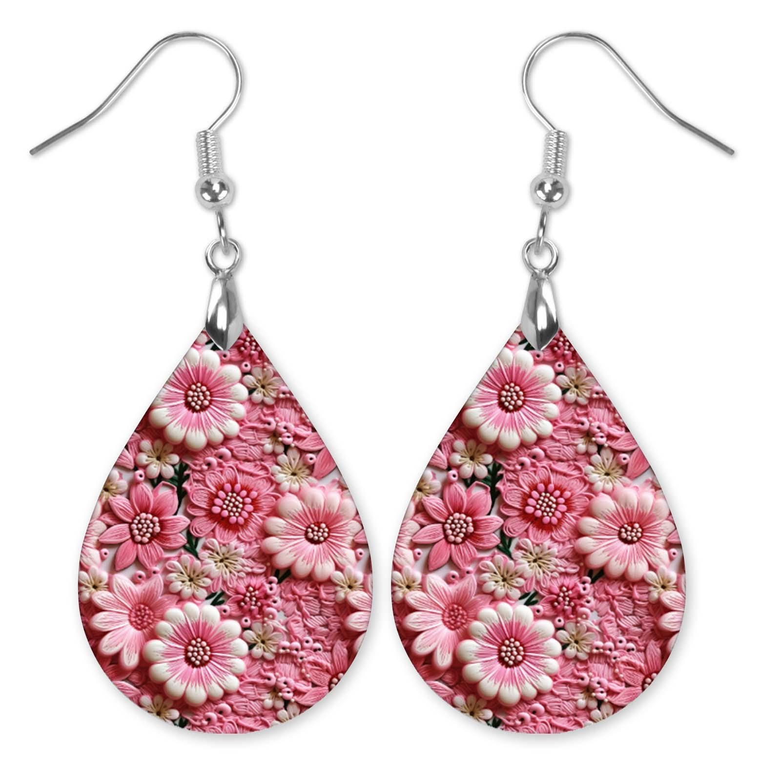 Peasimy Long Flower Dangle Earrings For Women | Pink Floral Tassel Statement Earrings, S925 Silver - View #3