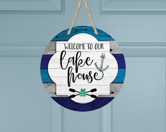 Welcome to Our Lake House Door Hanger, Lake House Door Sign, Lake Anchor Nautical Door Sign