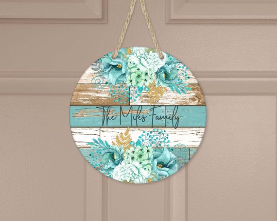 Teal Barnwood Door Hanger, Teal Door Hanger, Personalized Door Hanger, Custom Door Hanger, Farmhouse Door Decor, Teal Door Sign
