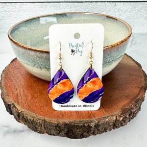 Purple Orange Earrings, Purple Dangle Earrings, Purple Agate Earrings, Purple Orange Dangle Earrings, Gameday Earrings, Tigers Earrings image 2