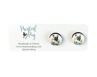 French Bulldog Stud Earrings, Bulldog Earrings, Floral Earrings, Floral Dog Studs, Gift For Mom, Gift For Grandma, Gift For Dog Mom