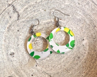 Lemon Earrings, Lemon Circle Earrings, Lemon Drop Earrings, Summer Earrings for Women, Lemon Acrylic Earrings, Statement Earrings for Summer