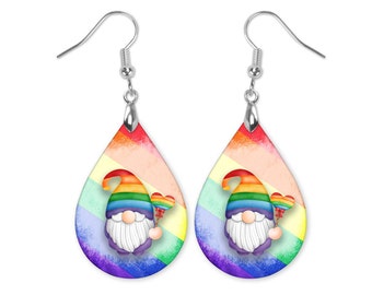 Rainbow Gnome Earrings, Pride Gnome Earrings, Cute Gnome Earrings, Rainbow Earrings, Pride Earrings, Pride Dangle Earrings for Women