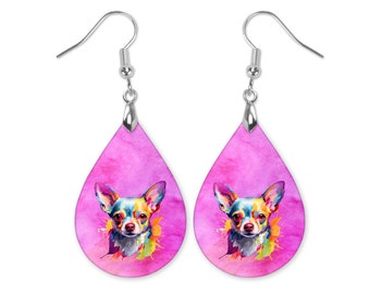 Chihuahua Watercolor Dangle Earrings, Chihuahua Earrings, Watercolor Earrings, Dog  Earrings, Gift For Dog Mom, Mothers Day Gift