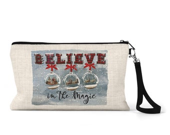 Believe in the Magic Cosmetic Bag, Christmas Makeup Bag, Christmas Accessory Tote, Christmas Wristlet, Christmas Cosmetic Pouch