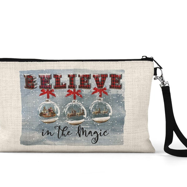 Believe in the Magic Cosmetic Bag, Christmas Makeup Bag, Christmas Accessory Tote, Christmas Wristlet, Christmas Cosmetic Pouch