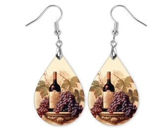 Wine Earrings, Wine Grape Earrings, Wine Bottle Earrings, Wine Lover Earrings, Statement Earrings, Mothers Day Gift, Gift For Her