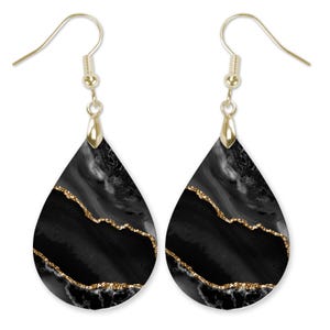 Black Earrings Dangle Drop, Black Gold Earrings for Women, Black Earrings Dangle, Black and Gold Dangle Earrings, Birthday Gift for Her