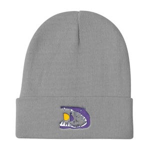 Knit Beanie with Dinosaur Embroidery