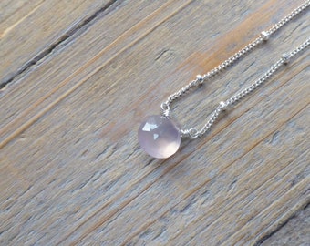 Super Solitaires - Pale Pink Chalcedony Gem and Silver Satellite Chain Necklace