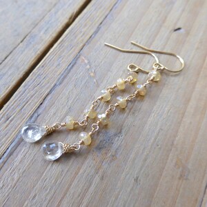Opal and Champagne Zircon Drop Gold Earrings