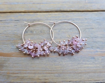 Blossom Pink Tourmaline Fringe Rose Gold Endless Hoops