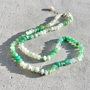 Peruvian Opal and Pearl 17” choker style Necklace in Sterling Silver