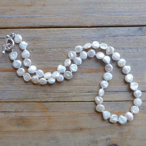 Freshwater Keshi Nugget Pearl 17” Hand Knotted Necklace in Sterling Silver