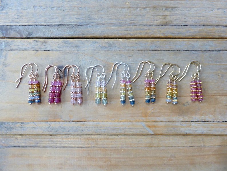Pastel Rainbow Sapphire Bead Bar Gold Stick Earrings T H E S Etsy