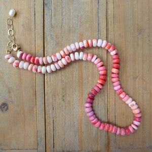 One of a Kind Coral Opal Candy Beads Choker Necklace in Gold
