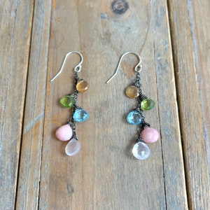 Pastel Gem Drop  Confetti Gem Mix Dangler Earrings