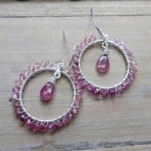 Pink Ombre Tourmaline Eternity Wrap & Drop Hoop Earrings