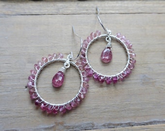 Pink Ombre Tourmaline Eternity Wrap & Drop Hoop Earrings