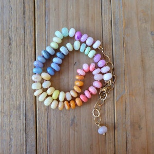 One of a Kind Rainbow Opal Candy Beads Choker Necklace in Gold