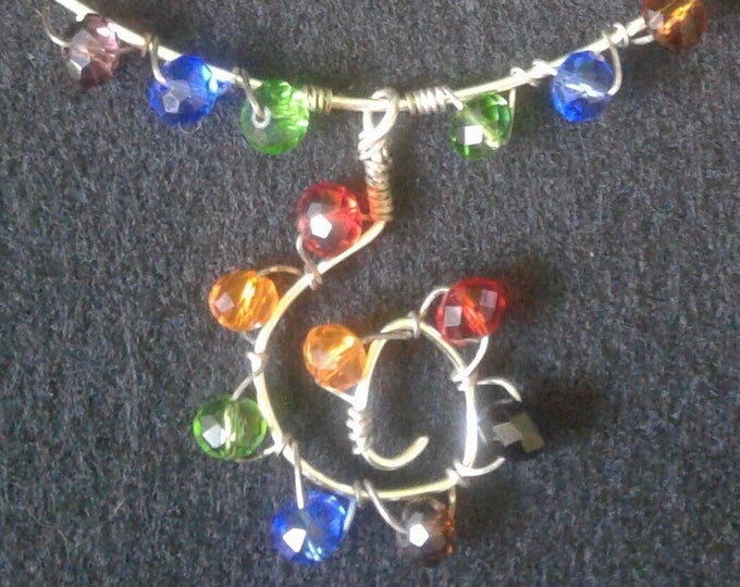 Rainbow choker glass beaded wire wrapped necklace