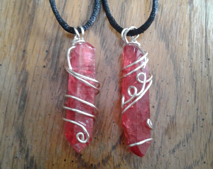 Red crystal Quartz silver swirls necklace