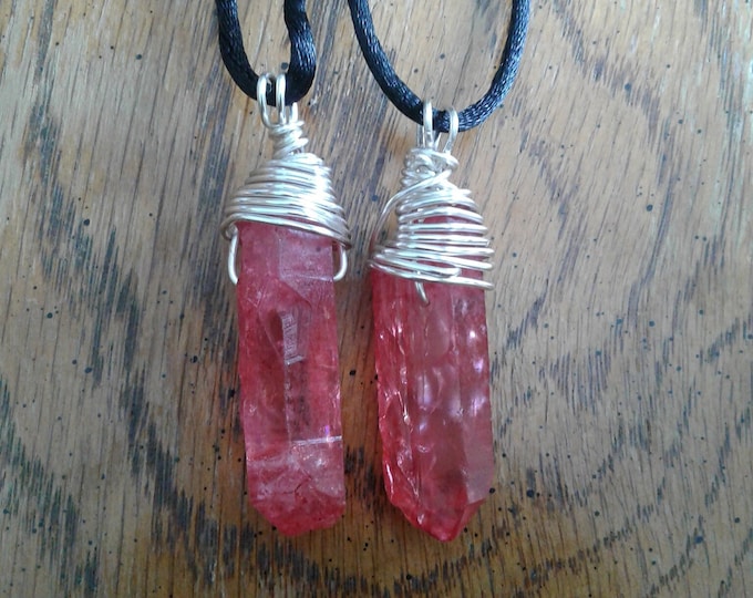 Red crystal Quartz wire wrapped necklace