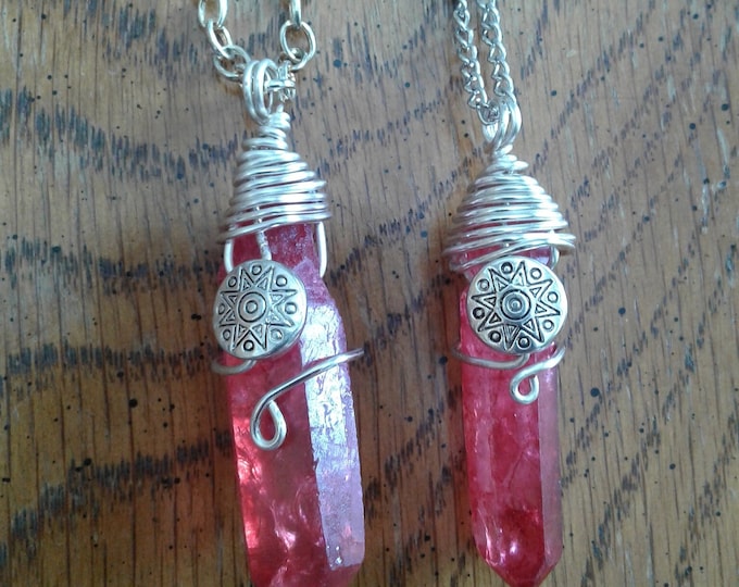 Red Quartz crystal wire wrapped necklace w/ charm